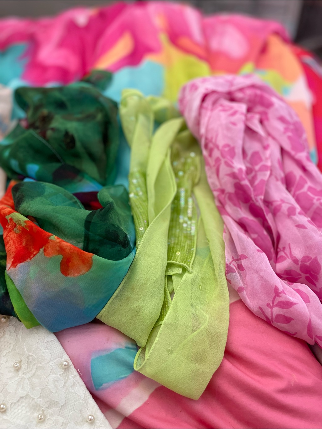 Lands' End Multi-Color Floral & Pink Lightweight Scarves